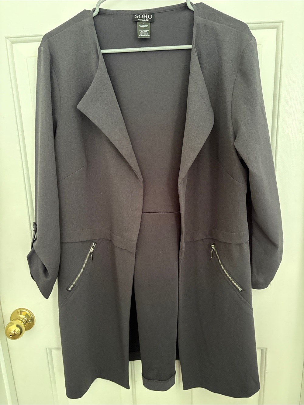 SOHO Charcoal Open-Front Blazer with Zip Pockets